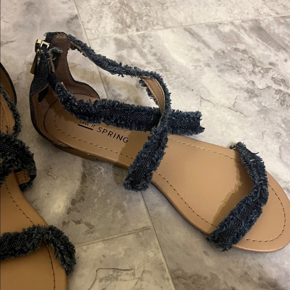 Soda Denim and Tan Strappy Sandals - Picture 3 of 16